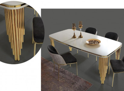 Dining set luxury dining table 4x chairs dining group table stainless steel complete set 5 pieces.