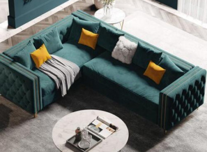 L-shaped sectional corner upholstered sofa couch fabric Chesterfield furniture