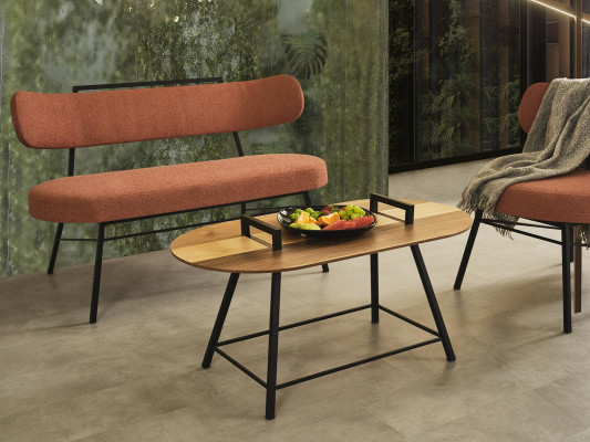 Bench living room upholstered seating furniture fabric textile coffee table