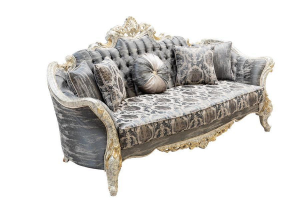 Baroque Sofa 3-Seater Gray Living Room Classic Design Sofa Couch Textile