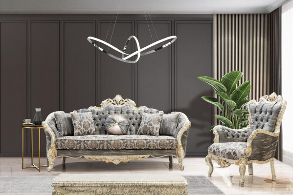 Baroque Sofa 3-Seater Gray Living Room Classic Design Sofa Couch Textile