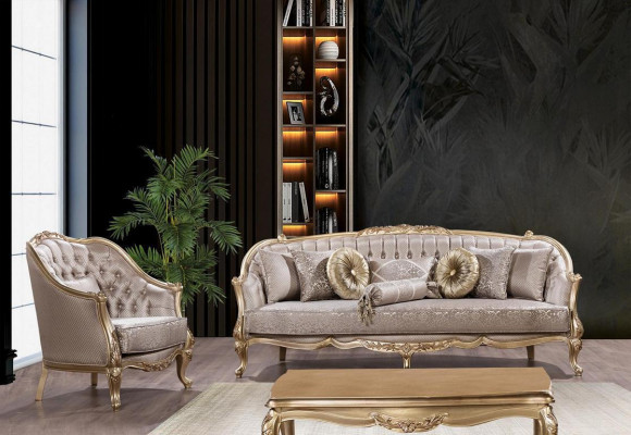 Baroque Sofa 3 Seat Living Room Classic Design Textile Sofa Luxury New