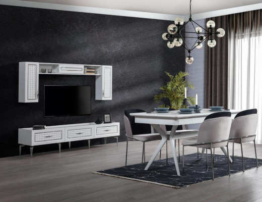 Dining room complete set: dining table, 4 chairs, sideboard + 2 mirrors group