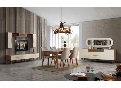Dining room set complete set table 4x chairs dining group wood 11-piece brown