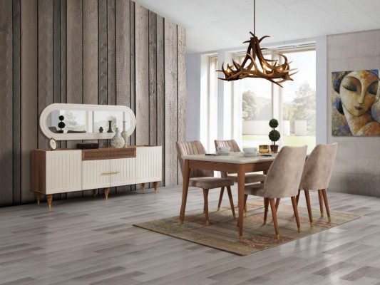 Dining room set complete set table 4x chairs dining group wood 11-piece brown