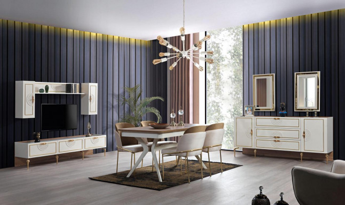 Dining room dining set table 4x chairs sideboard 2x mirrors 8-piece new