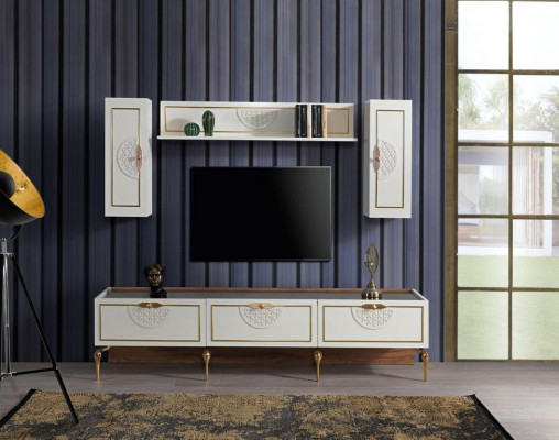 Dining room set: table, 4x chair, sideboard, mirror, furniture, 7-piece, new, modern