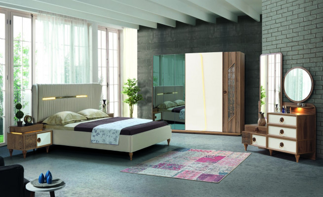 Bedroom wardrobe closet wood design brown luxury LED cabinets