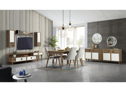 Living room sideboard with mirror set wood brown new modern luxury