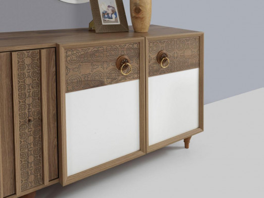 Living room sideboard with mirror set wood brown new modern luxury
