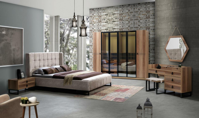Bed double bed furniture interior bedroom design fabric textile new