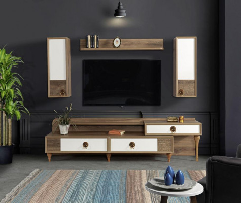 Living room wall unit TV lowboard wood brown furniture television new modern