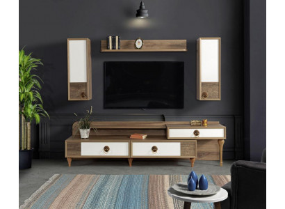 Living room wall unit TV lowboard wood brown furniture television new modern