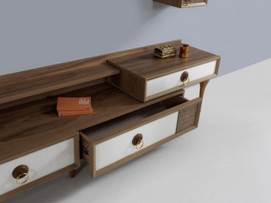 Living room wall unit TV lowboard wood brown furniture television new modern