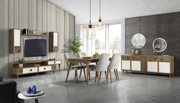 Living room wall unit TV lowboard wood brown furniture television new modern