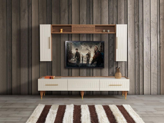Living room wall modern style luxurious furniture wall units 3-piece shelf