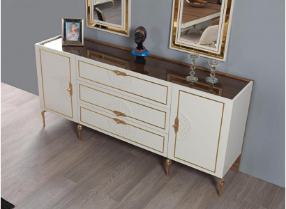Living room set: sideboard with 2x mirror set, wood, 3-piece, white sideboard