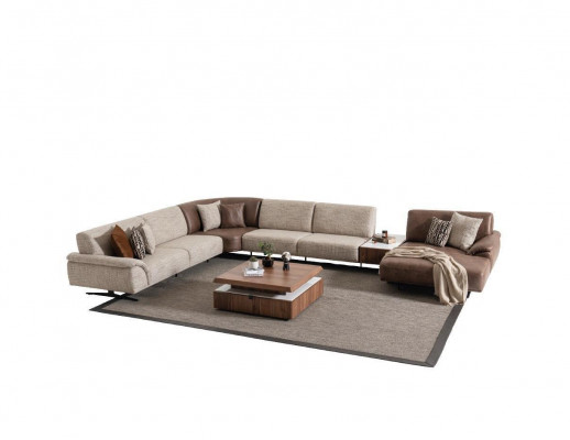 Corner sofa set, design modern coffee table, brown 2-piece.