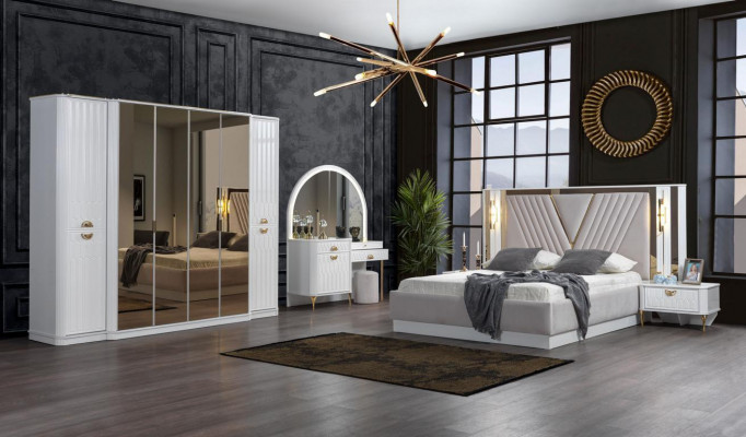 Bedroom set bed 2x nightstands wardrobe 5-piece modern new