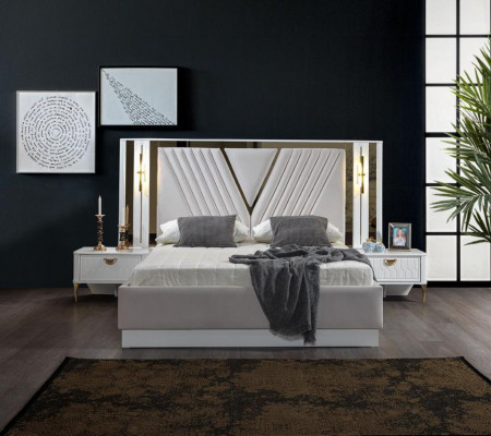 Bedroom set bed 2x nightstands wardrobe 5-piece modern new