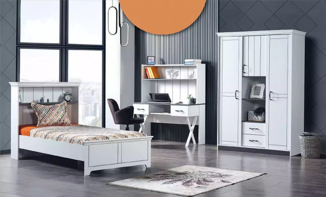 Children's room bedroom complete set bed desk wardrobe 3-piece.