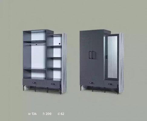 Wardrobe Gray Closet Cabinets Bedroom Wood Furniture 134cm