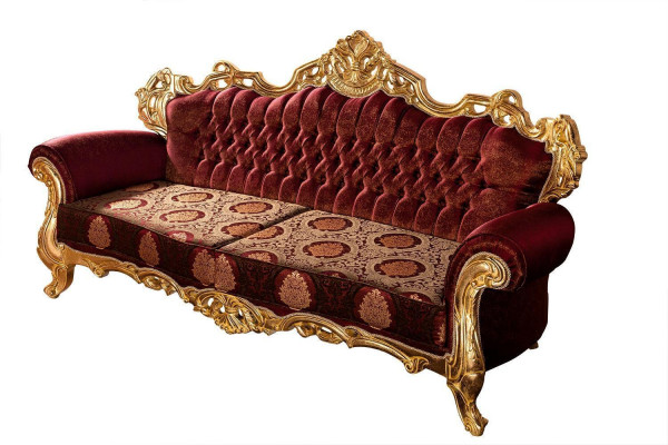 Bordeaux Red Sofa Set Couch Gold Classic Furniture Table 5-piece.