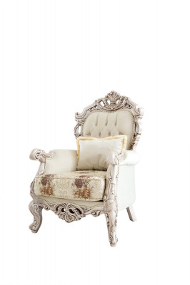 Baroque White Sofa Set Couch Sofa Upholstered Furniture Armchair Table 5-piece set.