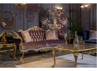 Three-seater sofa in brown color in a classic style for the living room