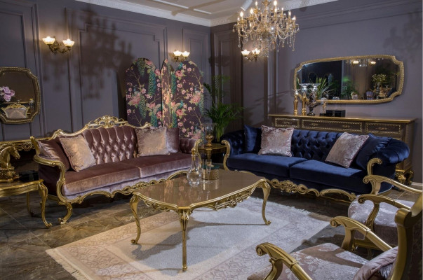Three-seater sofa in brown color in a classic style for the living room