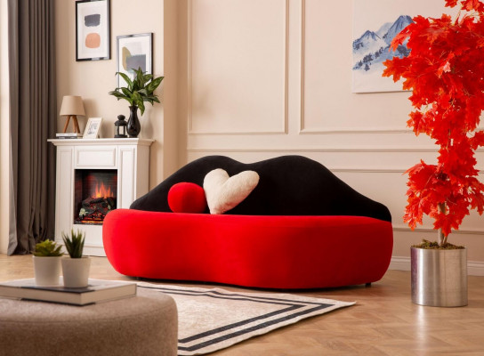 Luxury Bed Red 3-Seater Sofa Designer Furniture Living Room Sofas