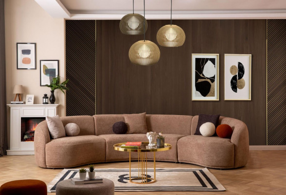 Designer round sofa brown corner set modern furniture living room luxury couches