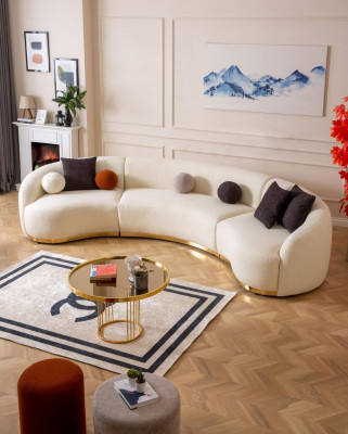 Designer round sofa white corner suite modern furniture in living room luxury