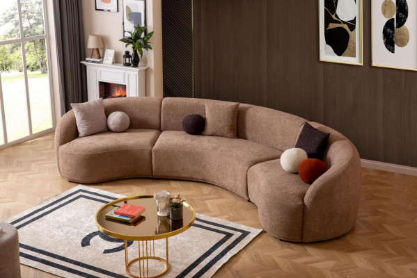 Designer round sofa brown corner set modern furniture living room luxury couches