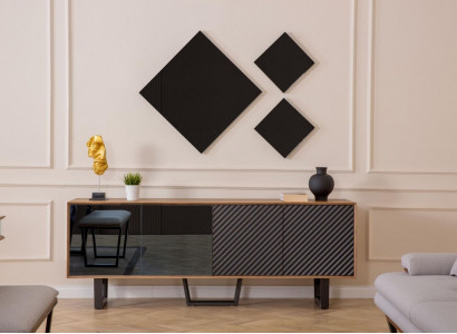 Designer dining room set, 4-piece sideboard with 3 mirrors, modern style, new.