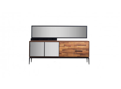 Sideboard with mirror, wooden brown side cabinet for dining room.