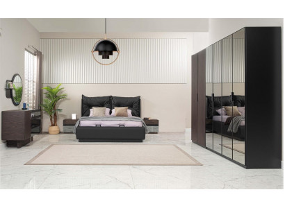 Double bed set bedroom bed nightstands black 6-piece set