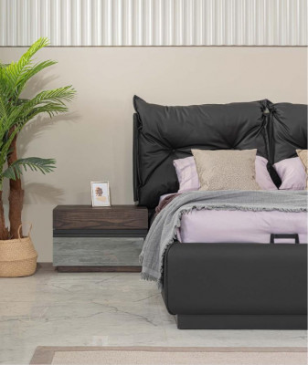 Double bed set bedroom bed nightstands black 6-piece set