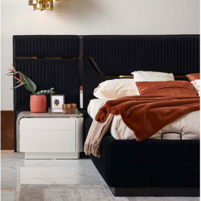 Bedroom bed frame set double bed wood set 6-piece blue design