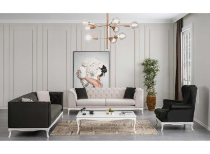 Chesterfield Complete Fabric Sofa Sofas Upholstered Sofa Set 4-piece Black