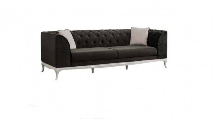Living room three-seater Chesterfield couch sofa 3-seater black fabric fabric sofa