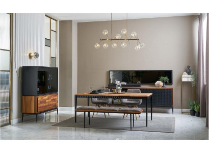 Dining table dining room group dining set dining nook set 9-piece wood brown