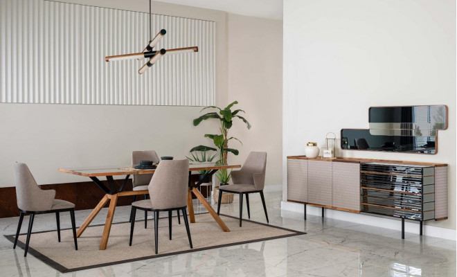 Dining room furniture, dining nook, dining room, dining set, 9-piece wood, beige suite.