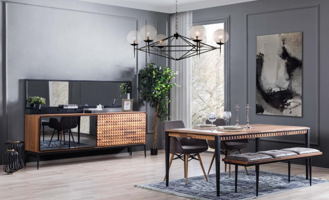 Group dining corner dining room dining set dining room furniture set 8-piece wood brown