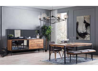 Group dining corner dining room dining set dining room furniture set 8-piece wood brown