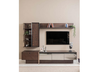 Wall unit TV stand shelves RTV lowboard sideboard brown wood cabinet