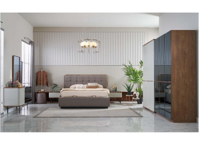 Luxury Double Bed Complete Bedroom Bed Set 7-Piece Brown Bed Frame