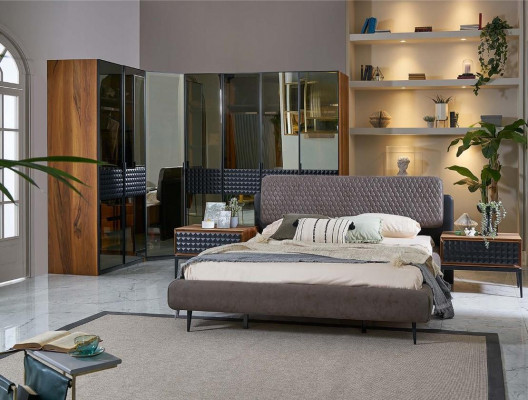 Bed Design Bedroom Double Bed Brown Wood Bed Frame Set 4-piece