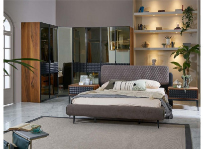 Bed Design Bedroom Double Bed Brown Wood Bed Frame Set 4-piece