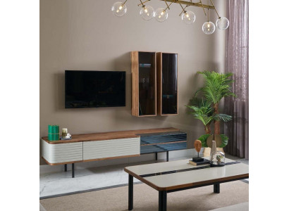 Wall unit TV stand RTV lowboard sideboard brown wood cabinet modern